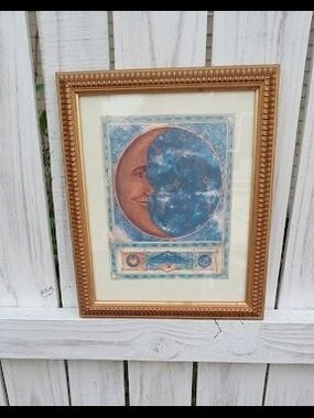 Rare Vintage "The Moon" Sylvia  Novak Litho Print Made In USA Whimsy 30 X 25 cm